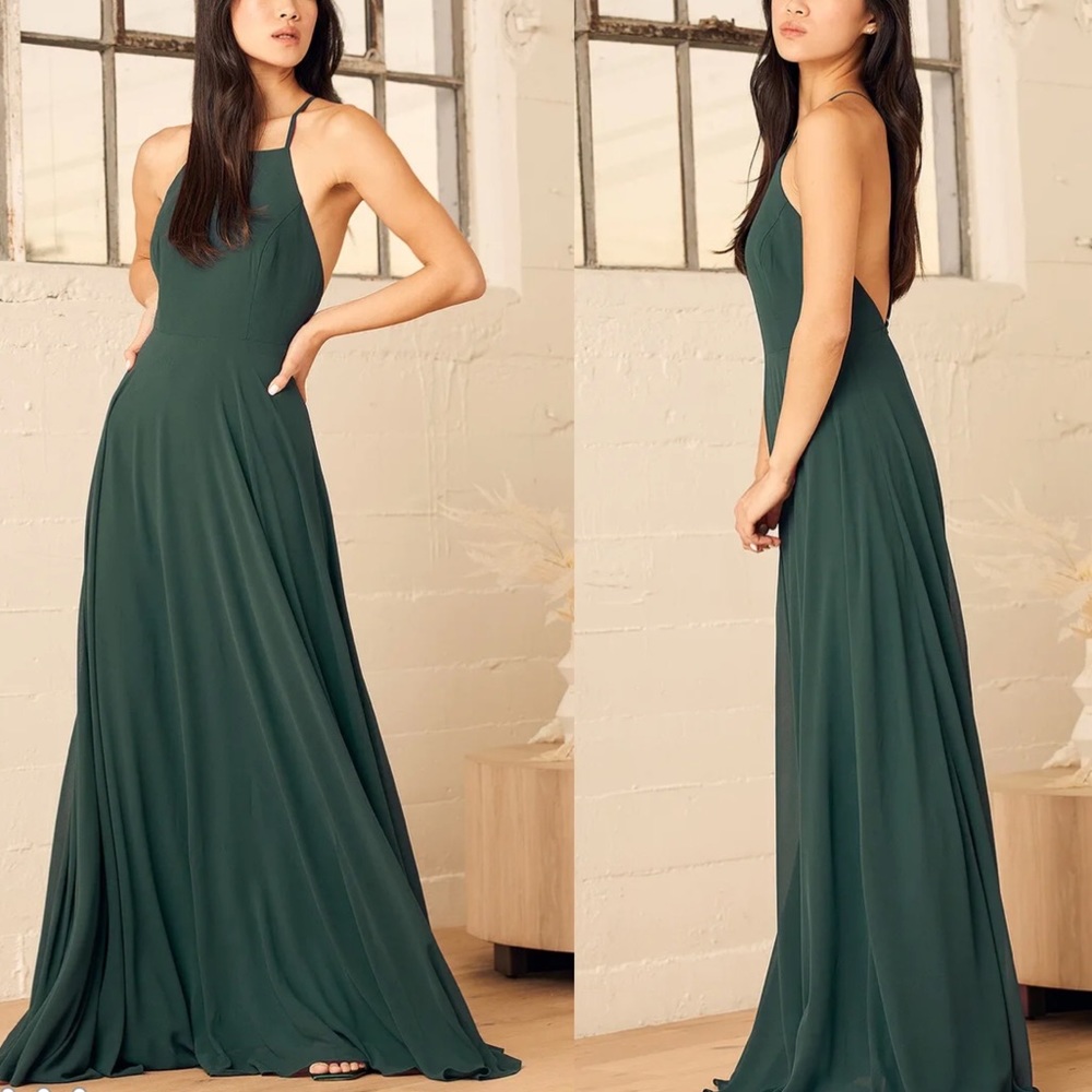 Lulu’s Mythical Kind of Love Dark Green Maxi Dress size M